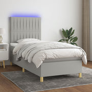 Boxspring met matras LED lichtgrijs 100x200 cm