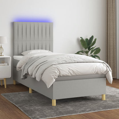 Boxspring Met Matras En Led Stof Lichtgrijs 100 x 200 cm Verticale strepen