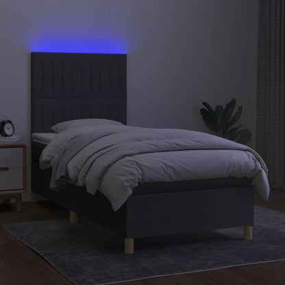 Boxspring Met Matras En Led Stof Donkergrijs 100 x 200 cm Verticale strepen