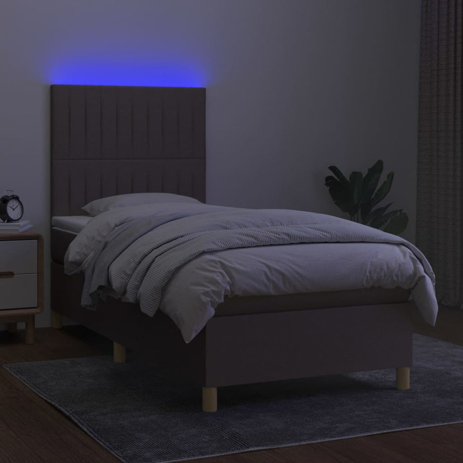 Boxspring met matras en LED stof taupe 100x200 cm 100 x 200 cm Verticale strepen