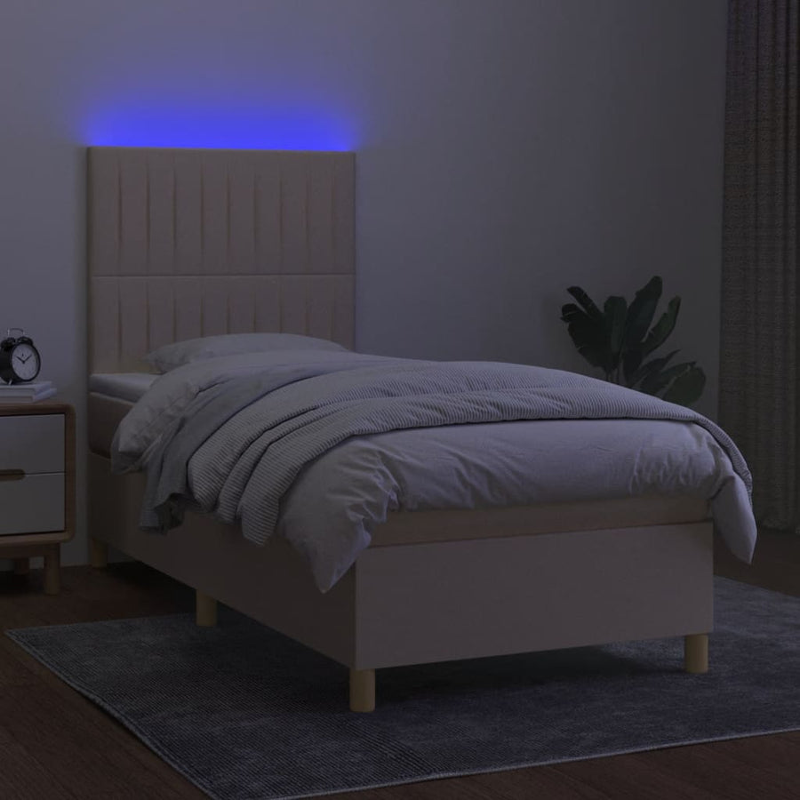 Boxspring Met Matras En Led Stof Kleurig Crème 100 x 200 cm Verticale strepen