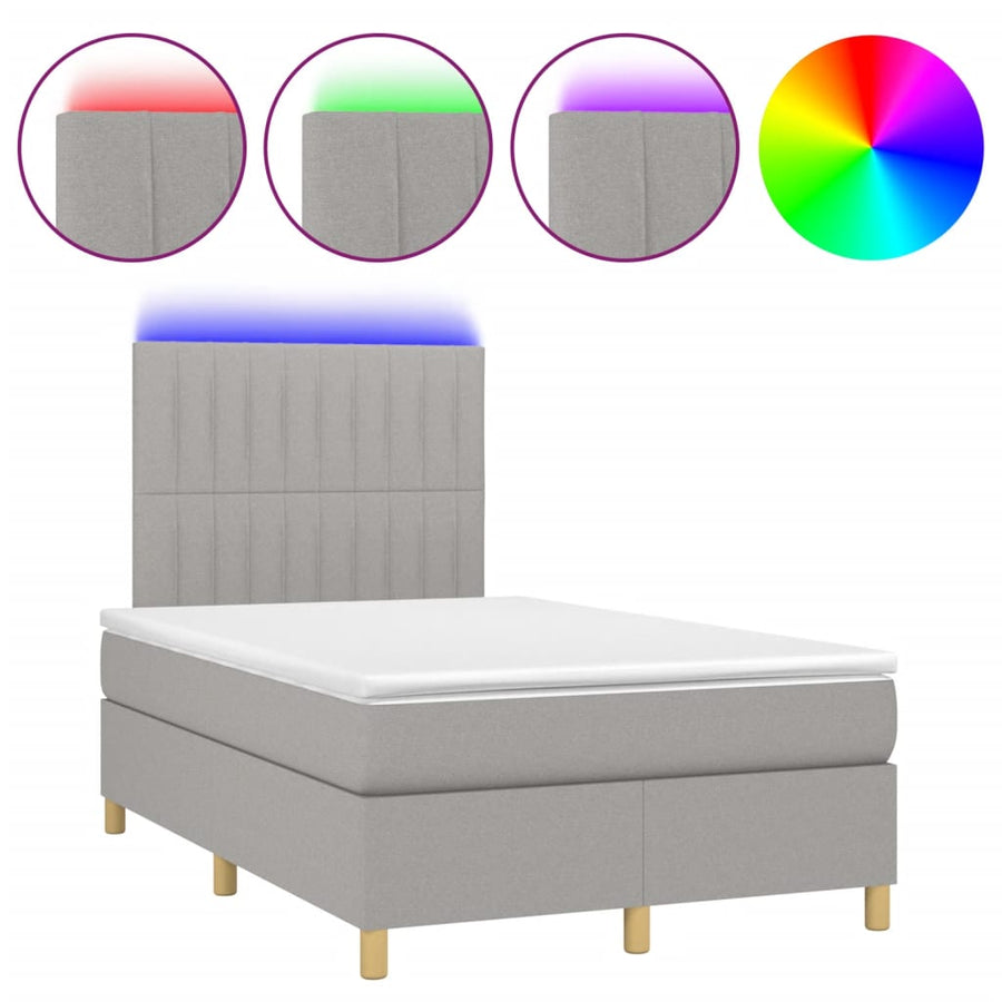 Boxspring Met Matras En Led Stof Lichtgrijs 120 x 200 cm Verticale strepen