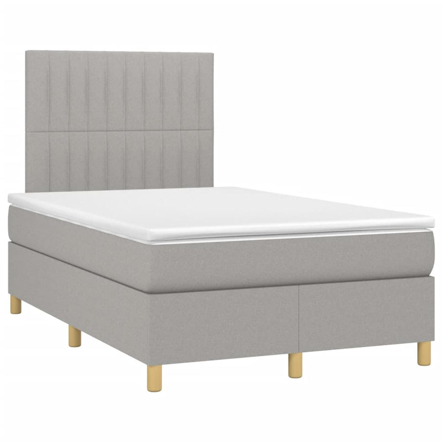 Boxspring Met Matras En Led Stof Lichtgrijs 120 x 200 cm Verticale strepen