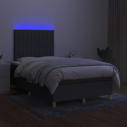 Boxspring Met Matras En Led Stof Donkergrijs 120 x 200 cm Verticale strepen