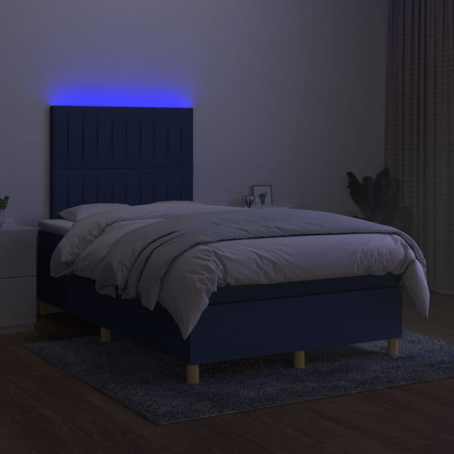 Boxspring Met Matras En Led Stof Blauw 120 x 200 cm Verticale strepen