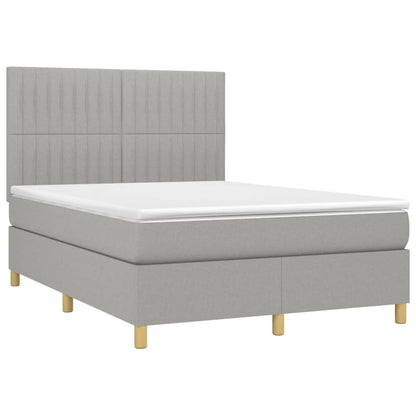 Boxspring Met Matras En Led Stof Lichtgrijs 140 x 190 cm Verticale strepen