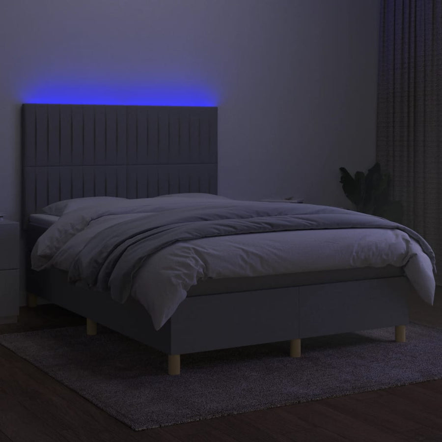 Boxspring Met Matras En Led Stof Lichtgrijs 140 x 190 cm Verticale strepen