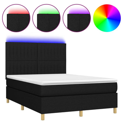 Boxspring Met Matras En Led Stof Zwart 140 x 190 cm Verticale strepen