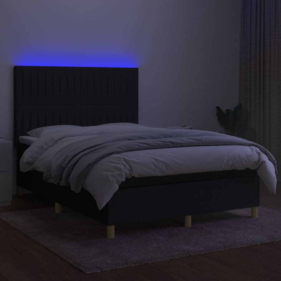 Boxspring Met Matras En Led Stof Zwart 140 x 190 cm Verticale strepen
