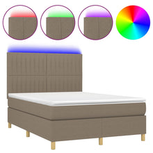 Boxspring Met Matras En Led Stof Taupe 140 x 190 cm Verticale strepen