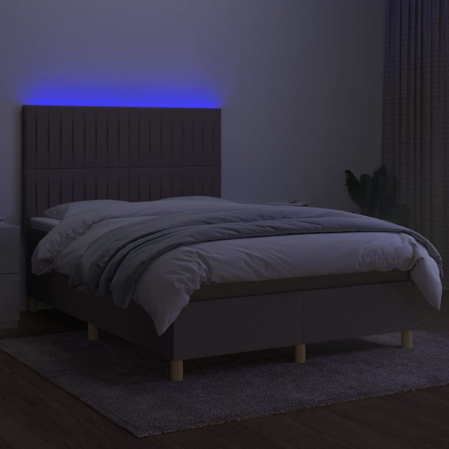 Boxspring Met Matras En Led Stof Taupe 140 x 190 cm Verticale strepen