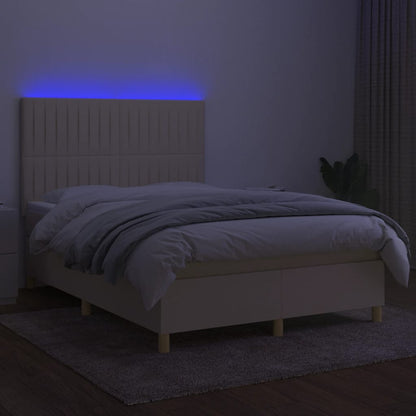 Boxspring Met Matras En Led Stof Kleurig Crème 140 x 190 cm Verticale strepen