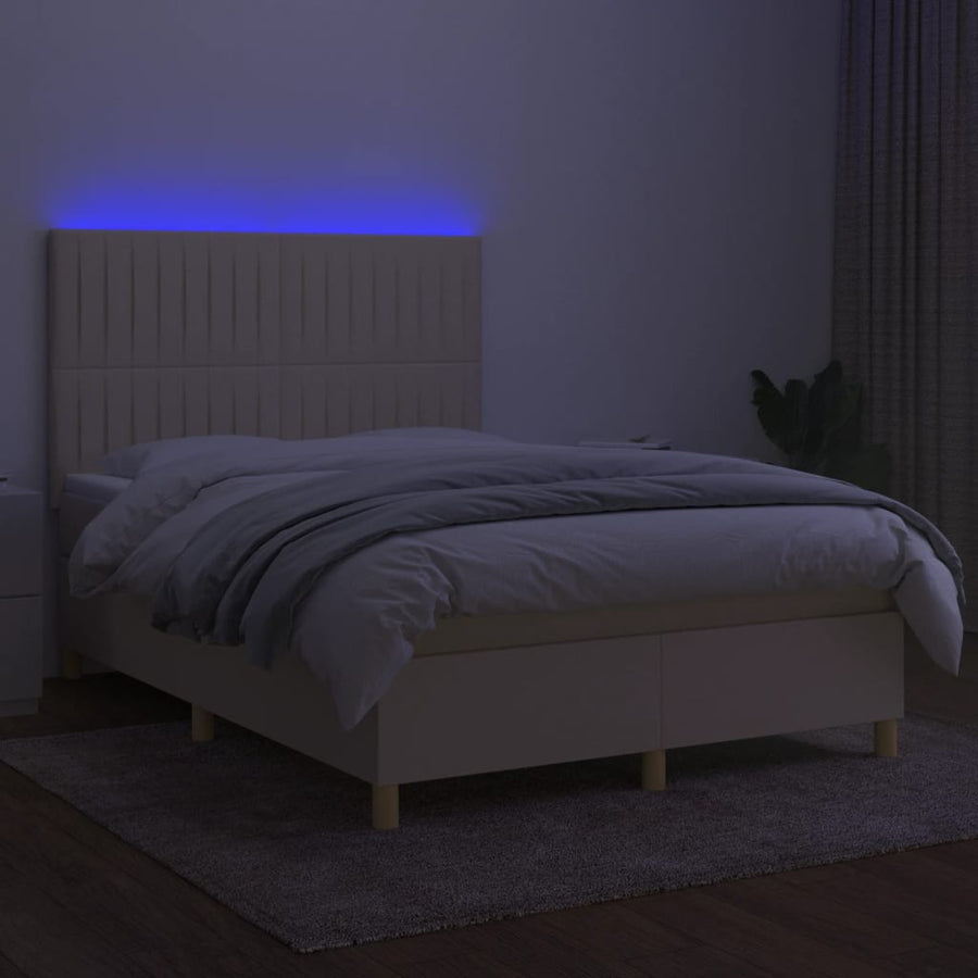 Boxspring Met Matras En Led Stof Kleurig Crème 140 x 190 cm Verticale strepen