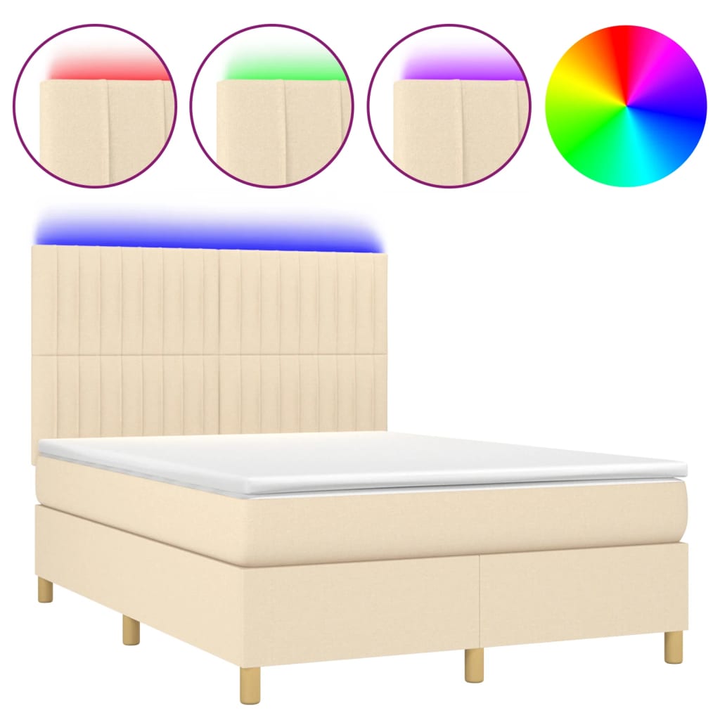 Boxspring Met Matras En Led Stof Kleurig Crème 140 x 200 cm Verticale strepen
