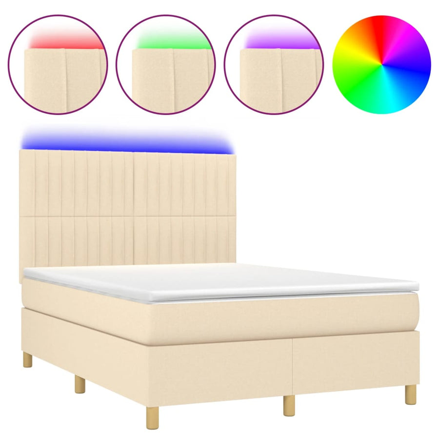 Boxspring Met Matras En Led Stof Kleurig Crème 140 x 200 cm Verticale strepen