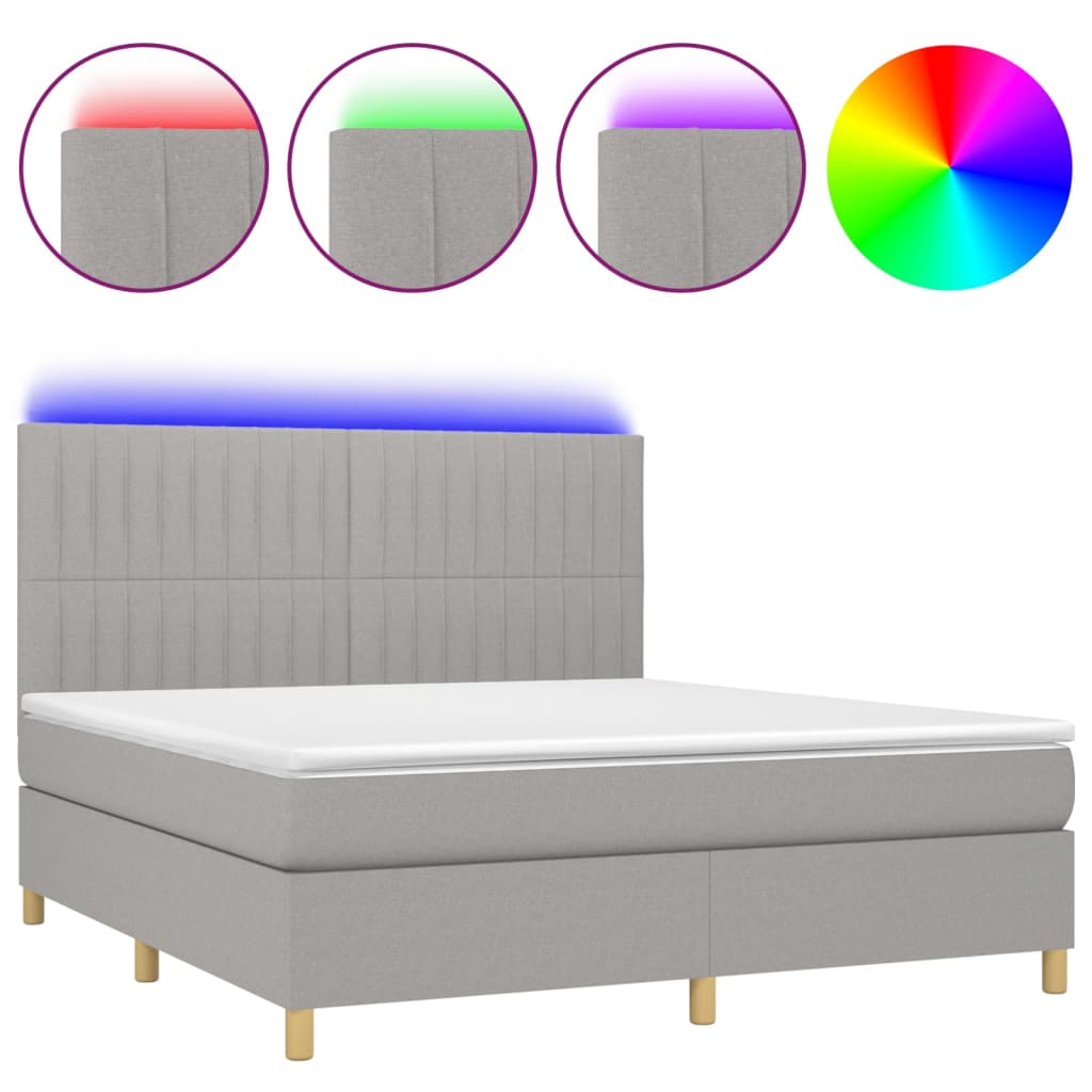 Boxspring Met Matras En Led Stof Lichtgrijs 160 x 200 cm Verticale strepen