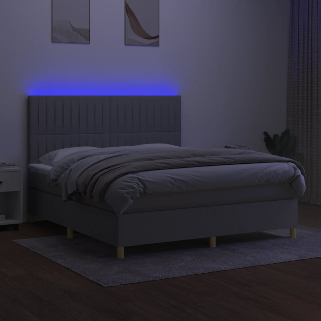 Boxspring Met Matras En Led Stof Lichtgrijs 160 x 200 cm Verticale strepen