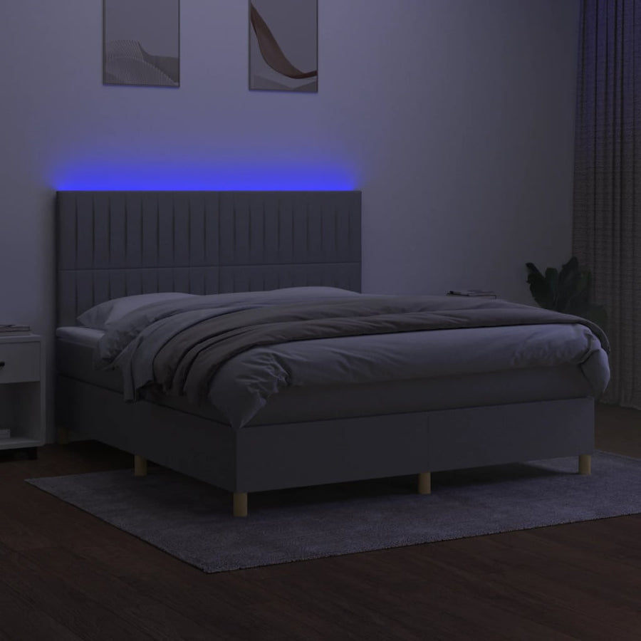Boxspring Met Matras En Led Stof Lichtgrijs 160 x 200 cm Verticale strepen