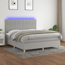 Boxspring Met Matras En Led Stof Lichtgrijs 160 x 200 cm Verticale strepen