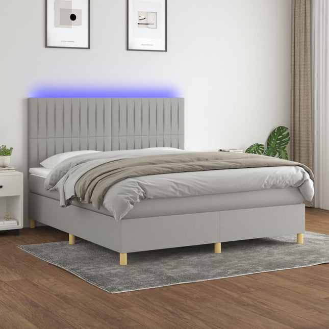 Boxspring Met Matras En Led Stof Lichtgrijs 160 x 200 cm Verticale strepen