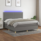 Boxspring Met Matras En Led Stof Donkergrijs 160 x 200 cm Verticale strepen