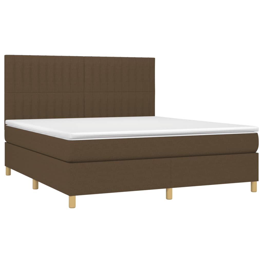 Boxspring met matras en LED stof donkerbruin 160x200 cm 160 x 200 cm Donkerbruin