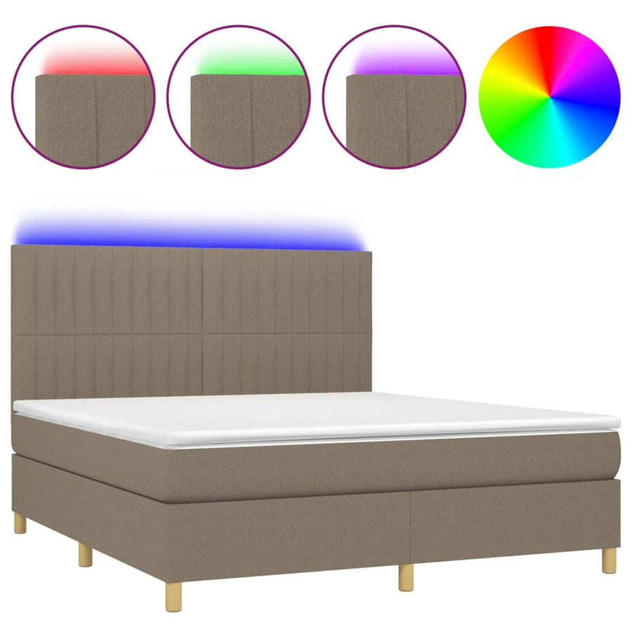 Boxspring Met Matras En Led Stof Taupe 160 x 200 cm Verticale strepen