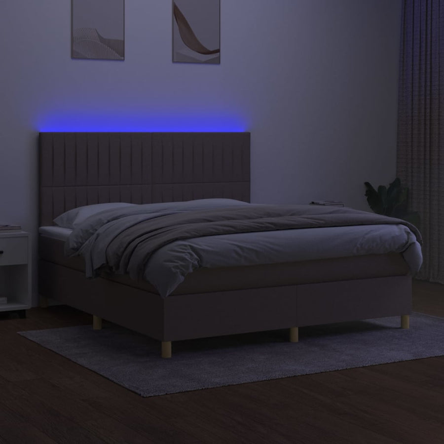 Boxspring Met Matras En Led Stof Taupe 160 x 200 cm Verticale strepen