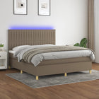 Boxspring Met Matras En Led Stof Taupe 160 x 200 cm Verticale strepen