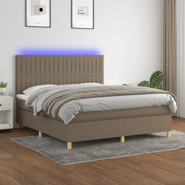 Boxspring Met Matras En Led Stof Taupe 160 x 200 cm Verticale strepen