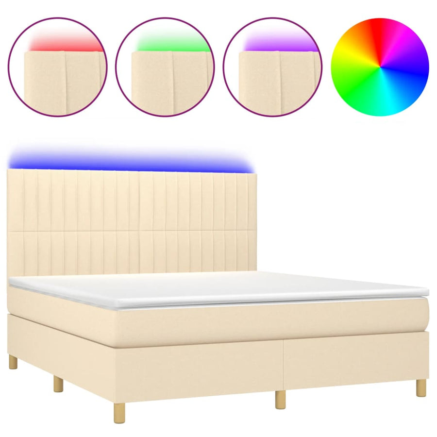 Boxspring Met Matras En Led Stof Kleurig Crème 160 x 200 cm Verticale strepen