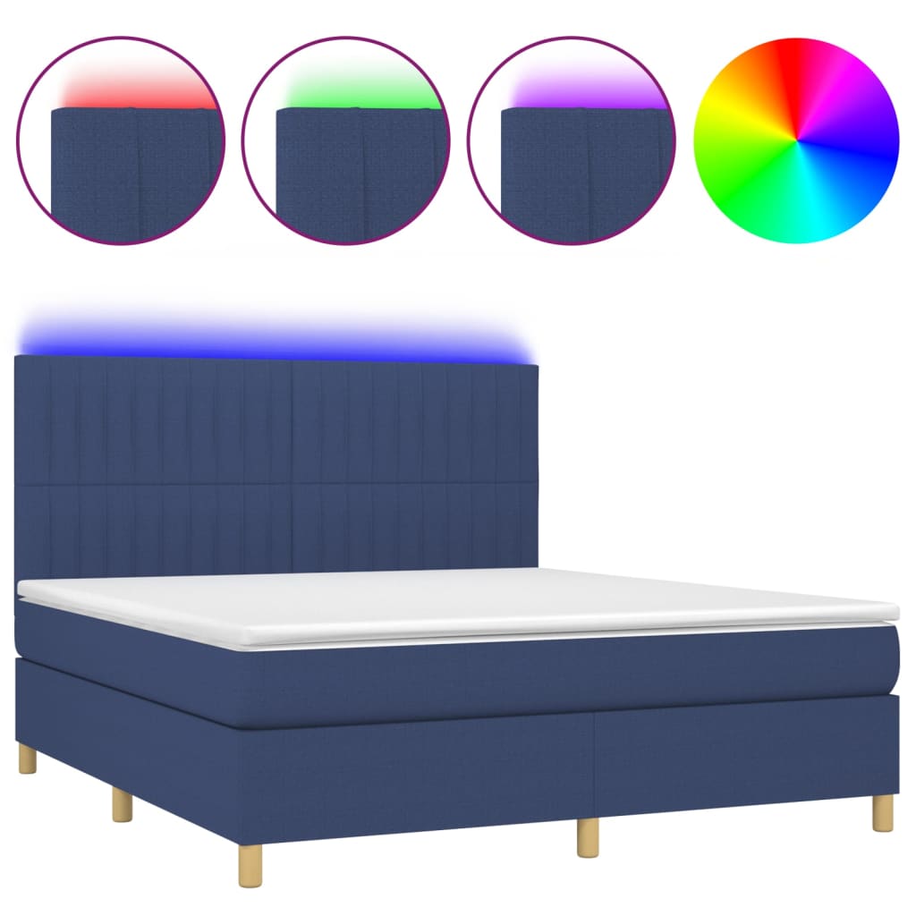 Boxspring Met Matras En Led Stof Blauw 160 x 200 cm Verticale strepen