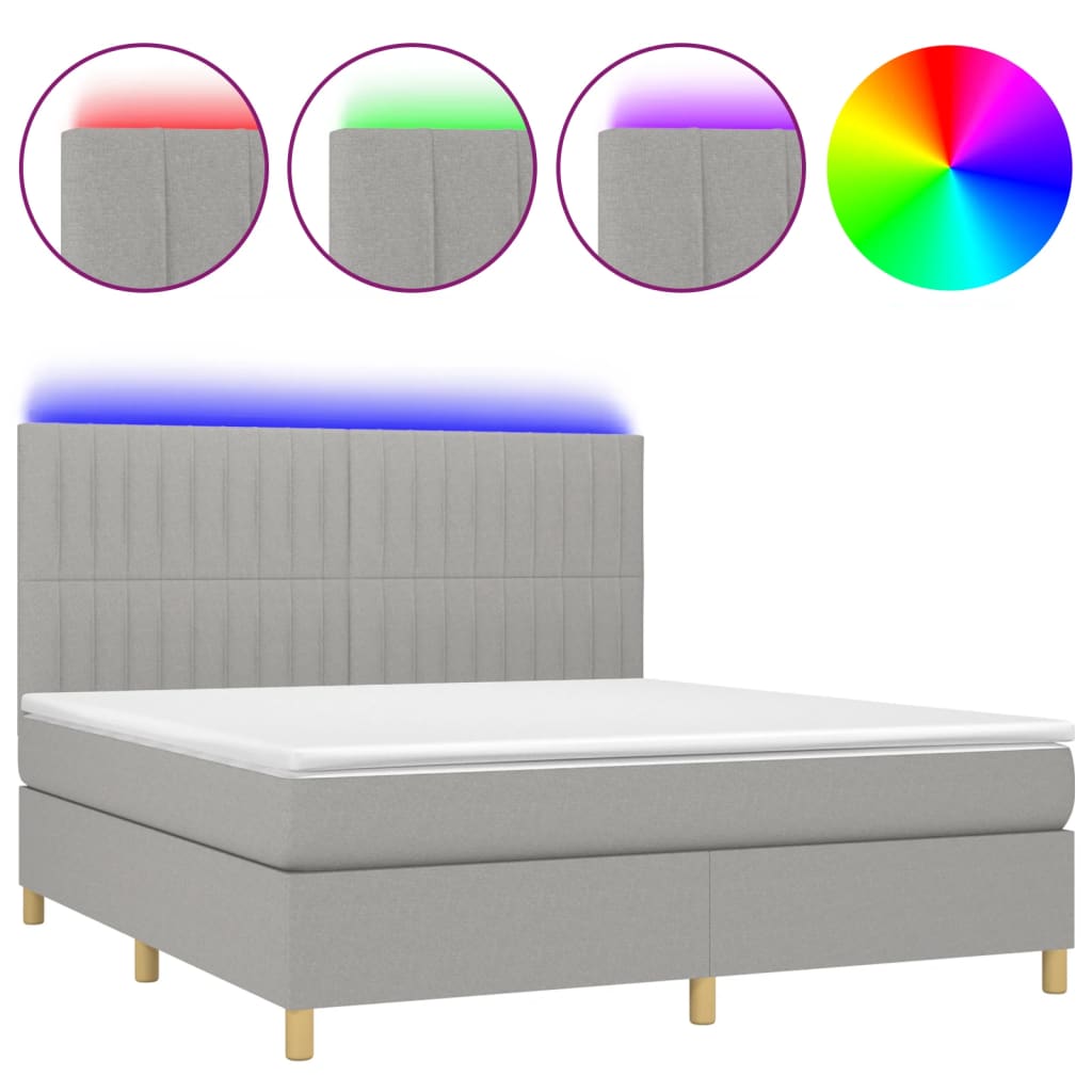 Boxspring Met Matras En Led Stof Lichtgrijs 180 x 200 cm Verticale strepen