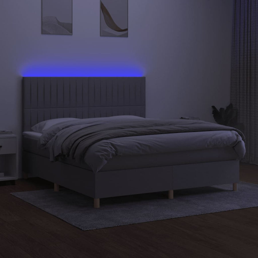Boxspring Met Matras En Led Stof Lichtgrijs 180 x 200 cm Verticale strepen