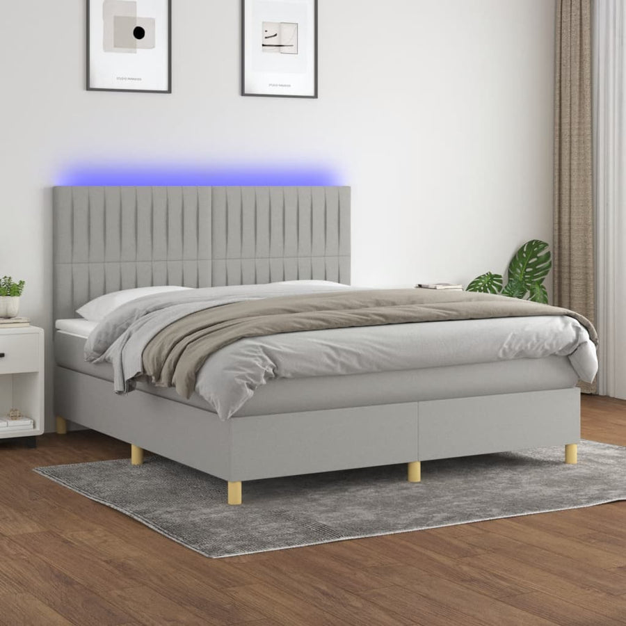 Boxspring Met Matras En Led Stof Lichtgrijs 180 x 200 cm Verticale strepen