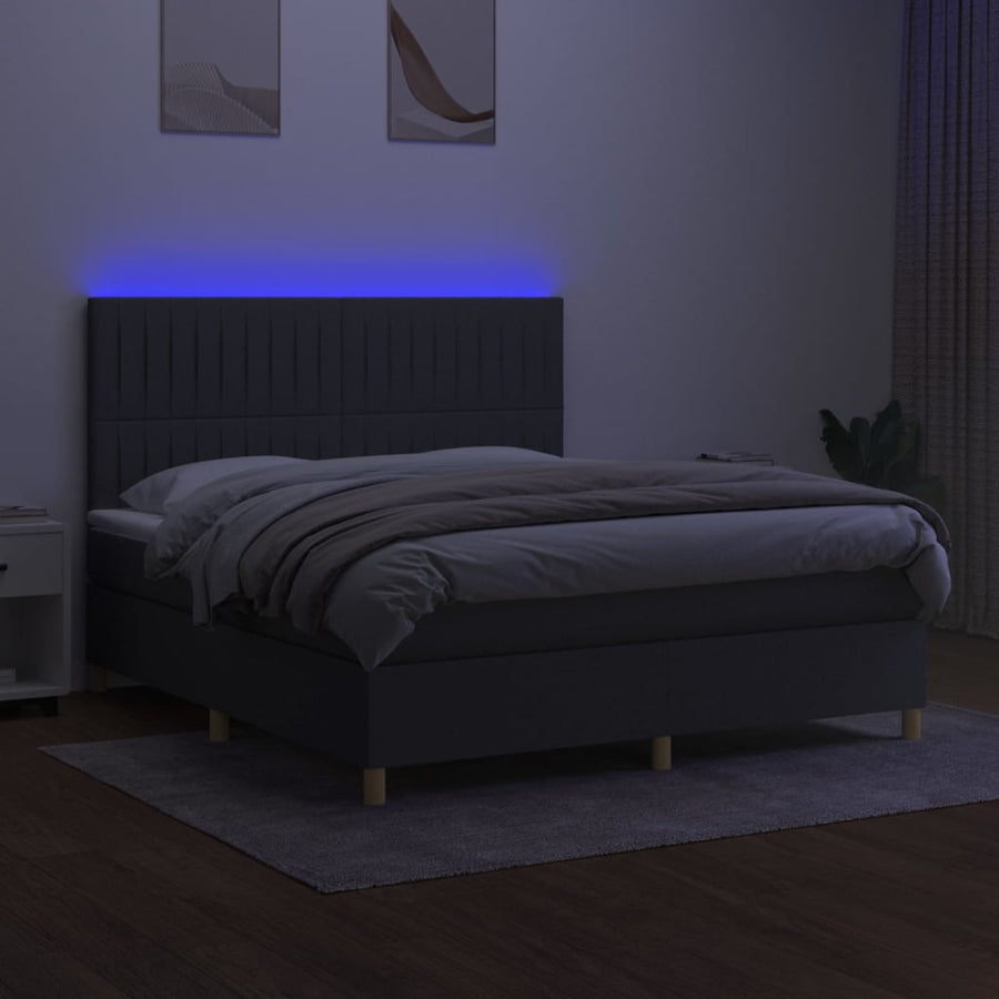 Boxspring Met Matras En Led Stof Donkergrijs 180 x 200 cm Verticale strepen
