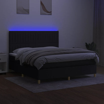 Boxspring Met Matras En Led Stof Zwart 180 x 200 cm Verticale strepen