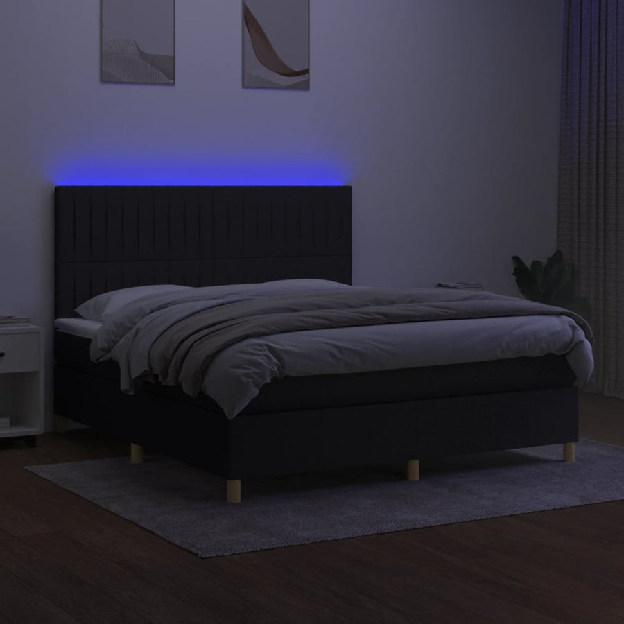 Boxspring Met Matras En Led Stof Zwart 180 x 200 cm Verticale strepen