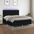 Boxspring Met Matras En Led Stof Zwart 180 x 200 cm Verticale strepen