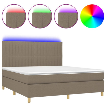 Boxspring Met Matras En Led Stof Taupe 180 x 200 cm Verticale strepen