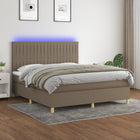 Boxspring Met Matras En Led Stof Taupe 180 x 200 cm Verticale strepen