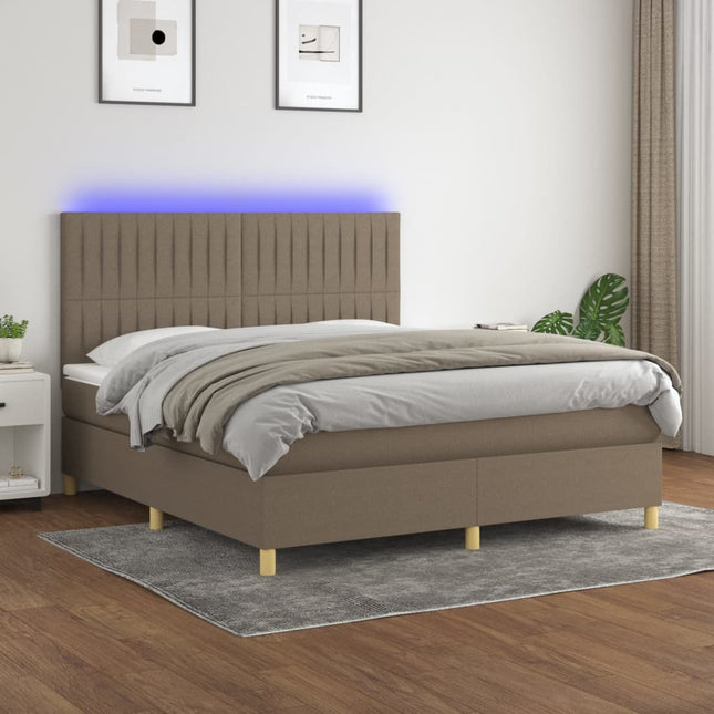 Boxspring Met Matras En Led Stof Taupe 180 x 200 cm Verticale strepen