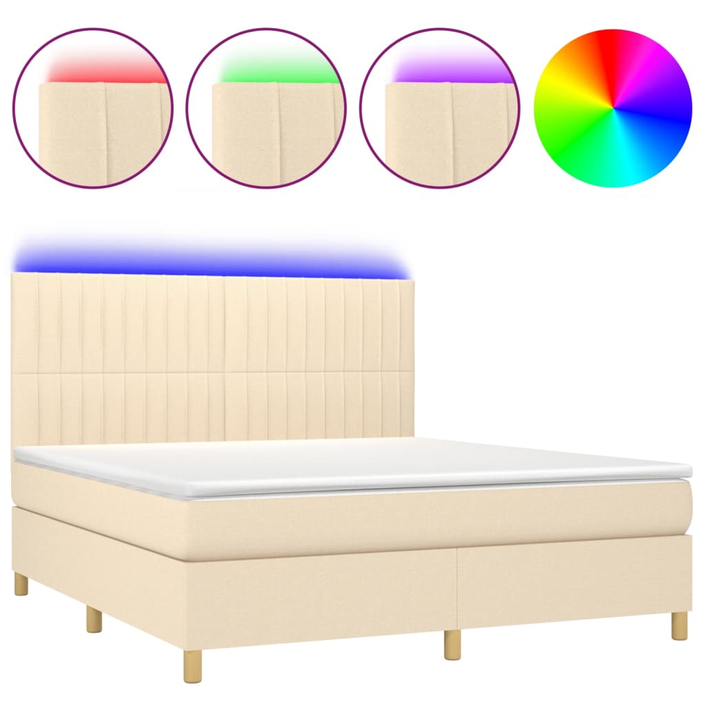 Boxspring met matras en LED stof crèmekleurig 180x200 cm