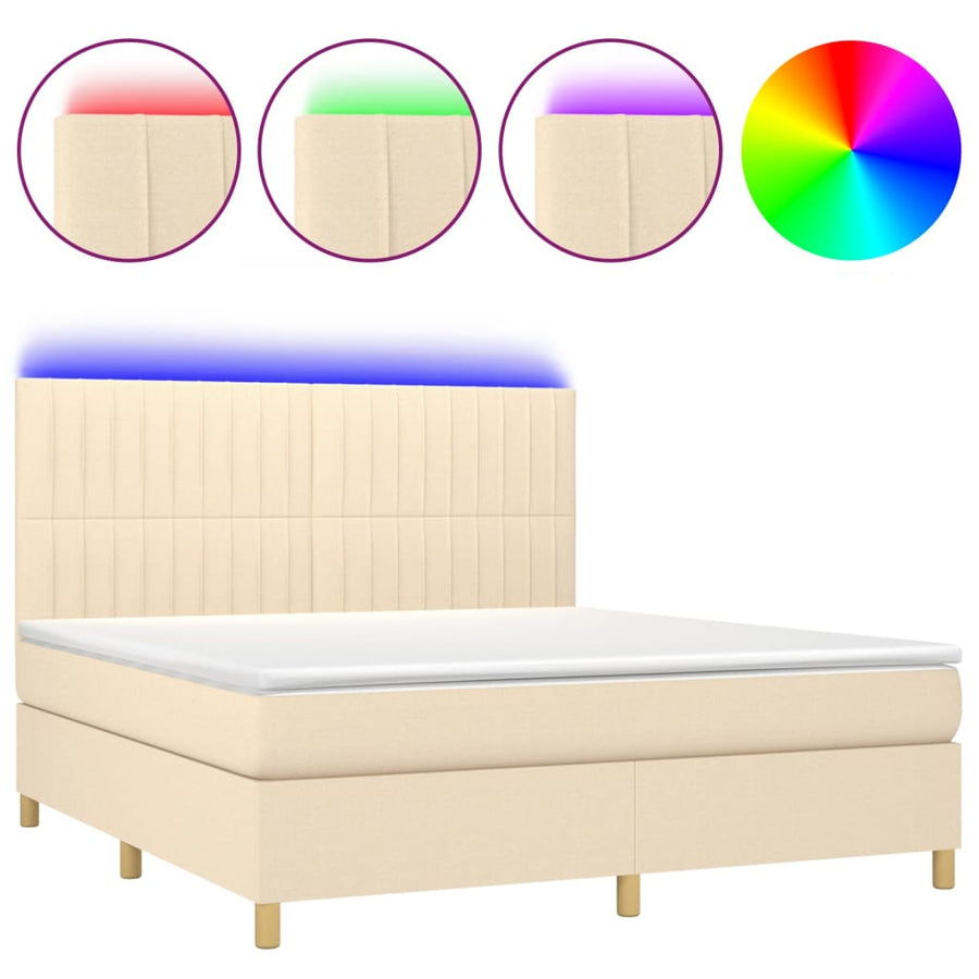 Boxspring met matras en LED stof crèmekleurig 180x200 cm