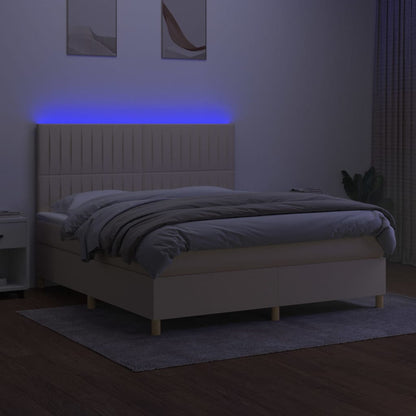 Boxspring met matras en LED stof crèmekleurig 180x200 cm
