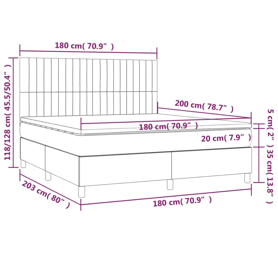 Boxspring Met Matras En Led Stof Blauw 180 x 200 cm Verticale strepen