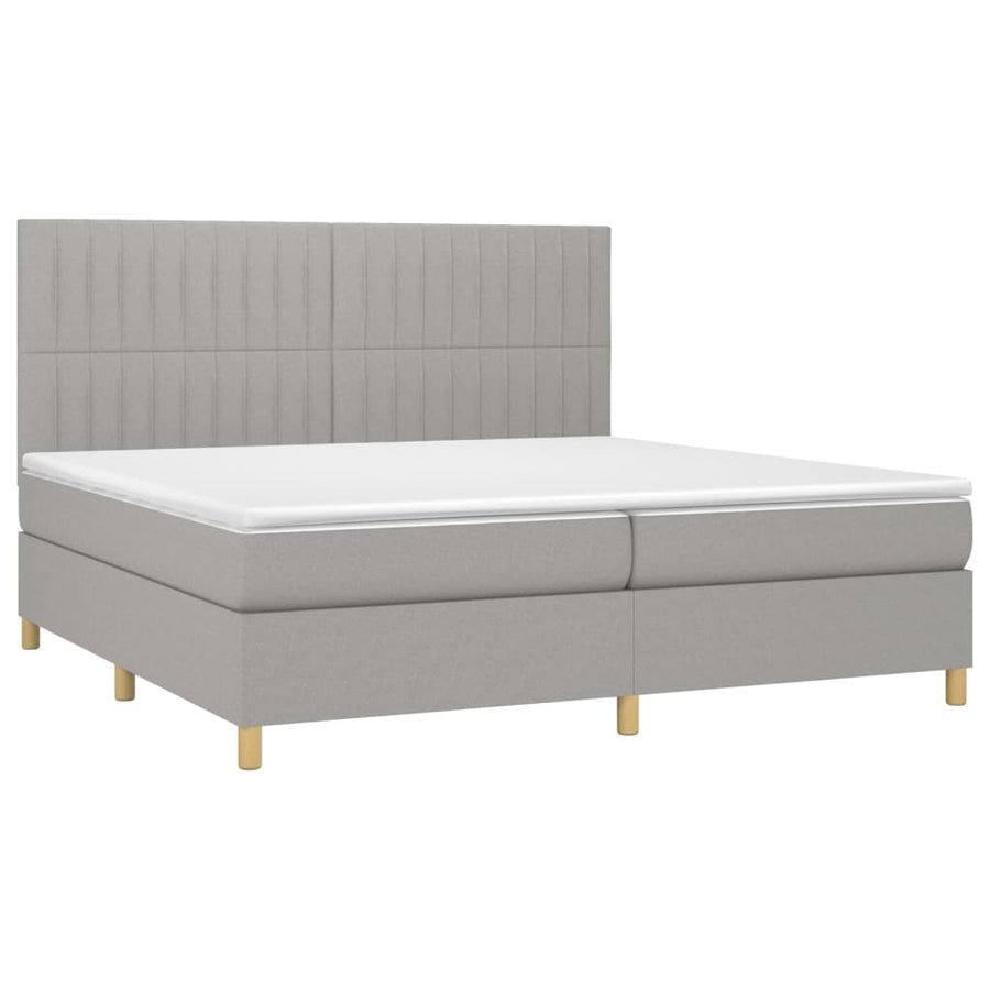 Boxspring Met Matras En Led Stof Lichtgrijs 200 x 200 cm Verticale strepen