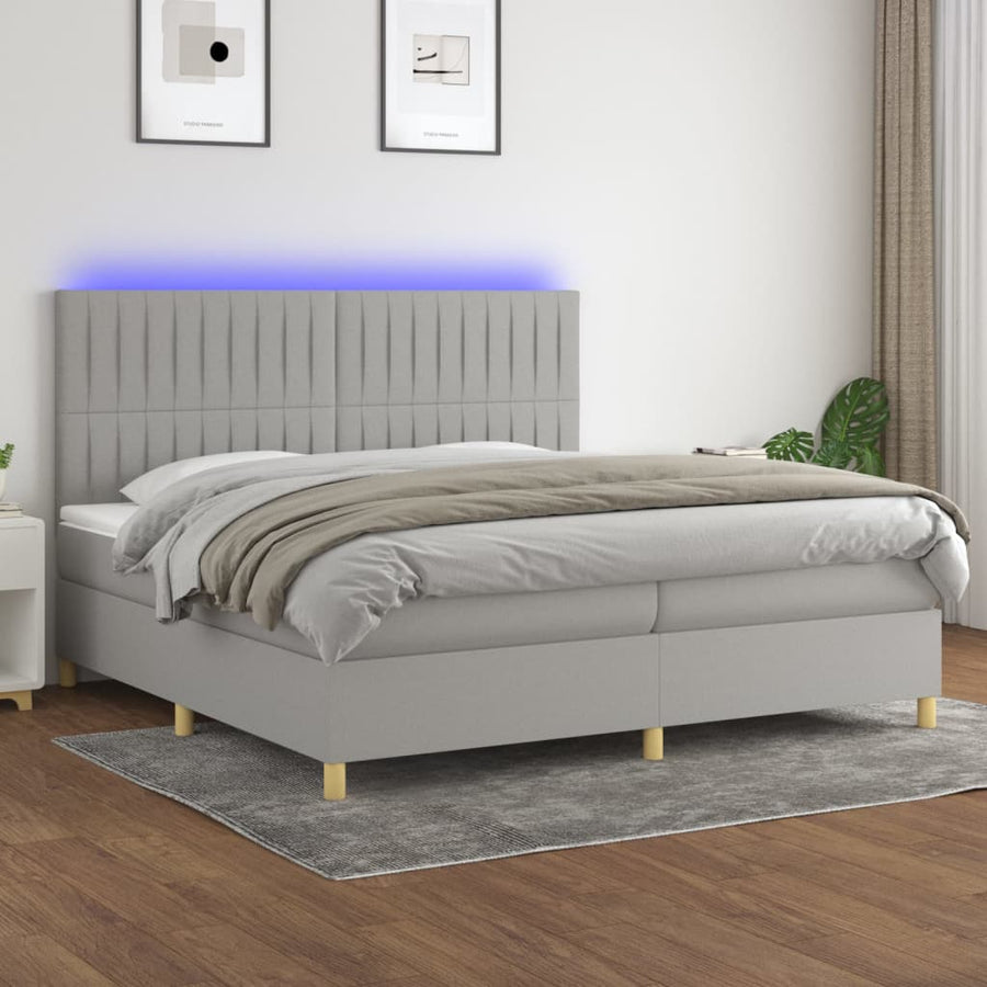Boxspring Met Matras En Led Stof Lichtgrijs 200 x 200 cm Verticale strepen