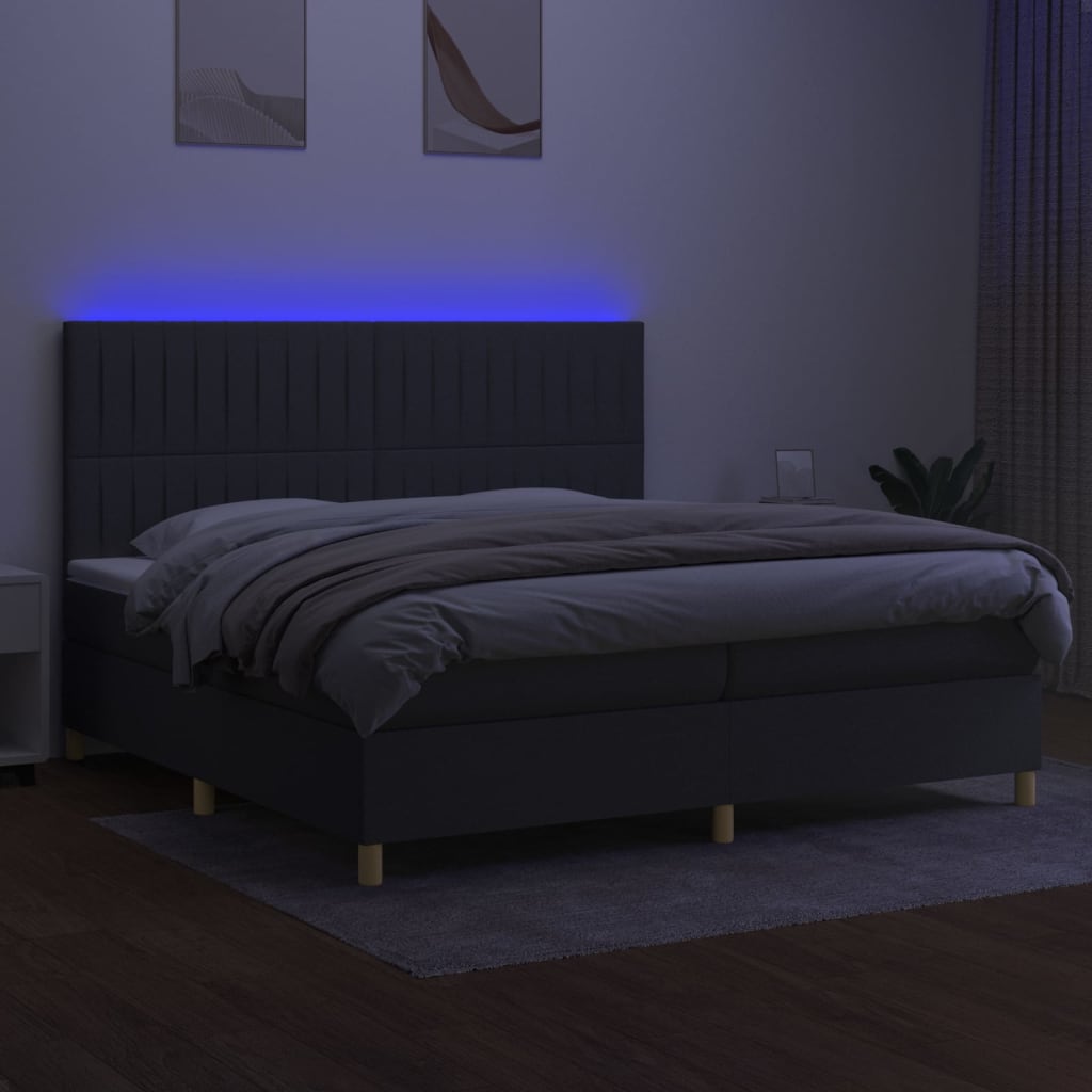 Boxspring Met Matras En Led Stof Donkergrijs 200 x 200 cm Verticale strepen