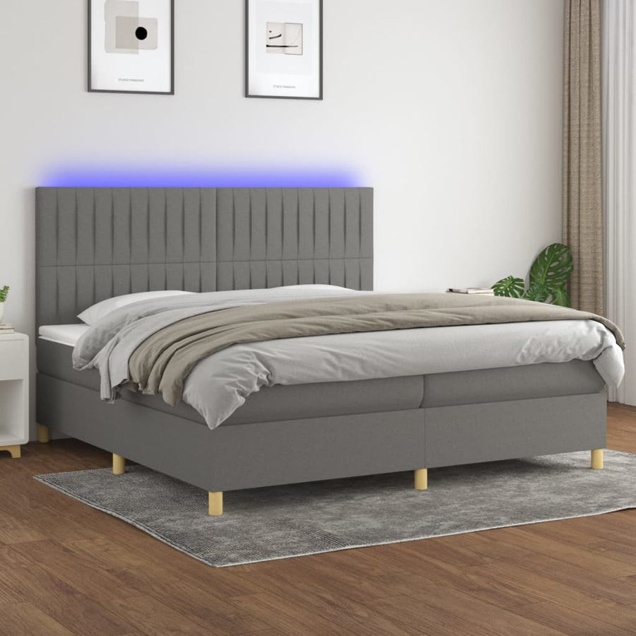 Boxspring Met Matras En Led Stof Donkergrijs 200 x 200 cm Verticale strepen